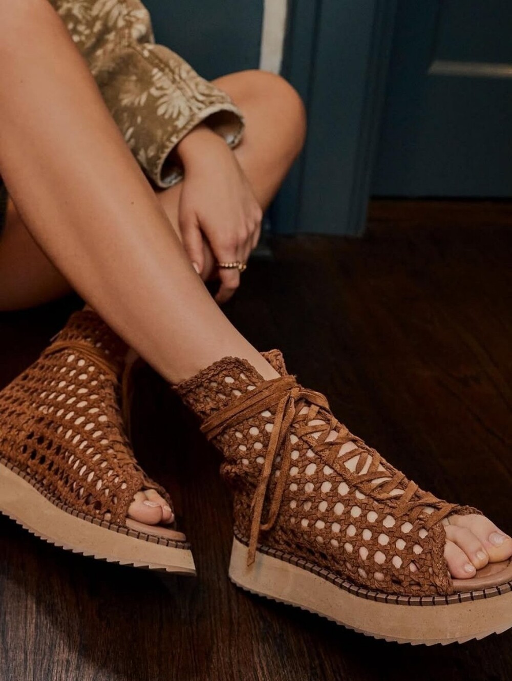 Free People Brown Crochet Lace-Up Sandal Boots